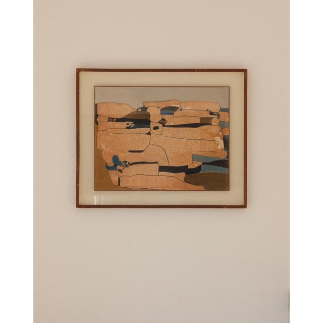 A mixed-media landscape on panel by Antonio Anselmo (b.1939), capturing a dramatic cliffside scene with experimental...