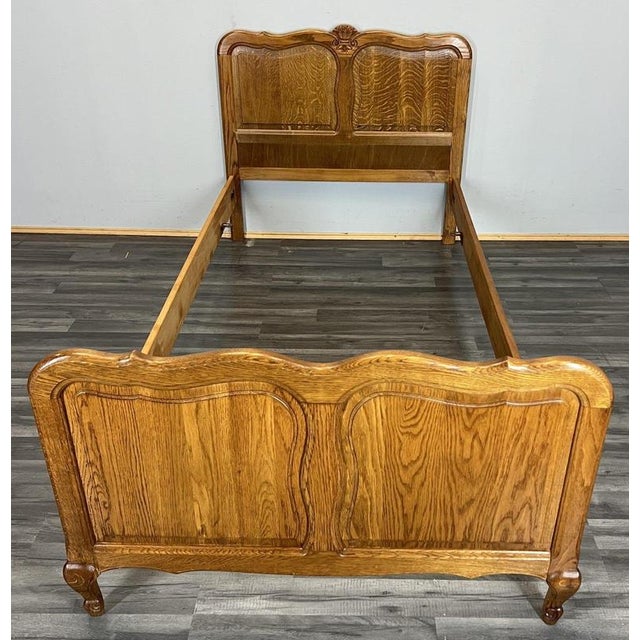Vintage French Louis XVI Style Oak Single Bed Frame with Carved Headboard For Sale - Image 13 of 13