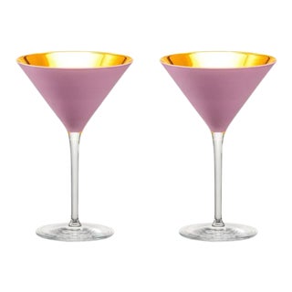 Nicolette Mayer Oro 24k Crystal Martini Glass, Pink, Set of 2 Glasses in Gift Tube For Sale