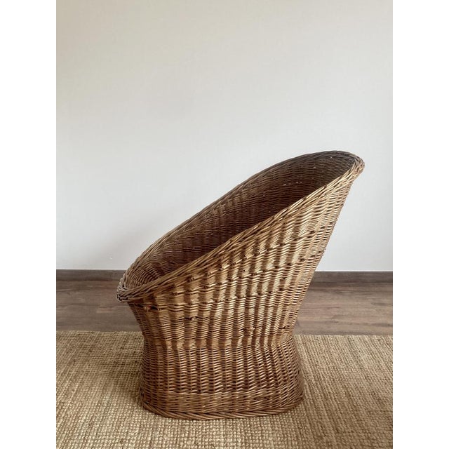 Sculptural French Barrel Wicker Chair in Woven Rattan and Willow, 1960s For Sale - Image 6 of 13
