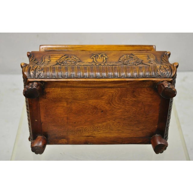 Late 20th Century French Empire Rococo Style Carved Mahogany Paw Foot Jewelry Vanity Trinket Box For Sale - Image 9 of 12
