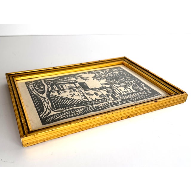 French Original French Woodcut of Villagescape - Framed For Sale - Image 3 of 7