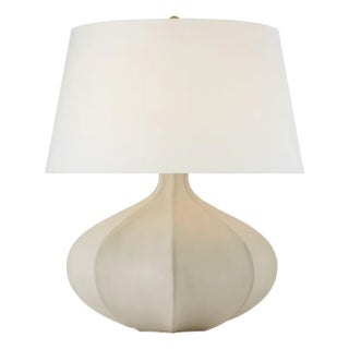 AERIN by Visual Comfort Signature Rana Medium Wide Table Lamp in Stone White with Linen Shade For Sale