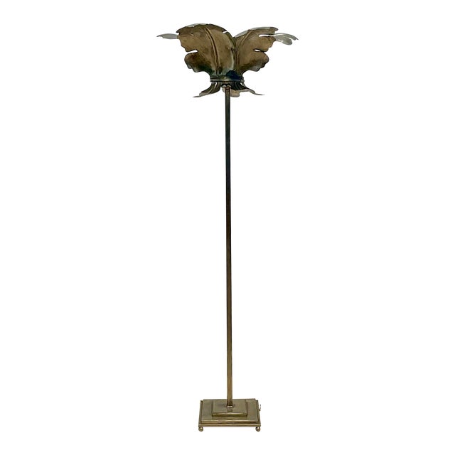 Vintage Coastal Patinated Metal Palm Tree Floor Lamp For Sale