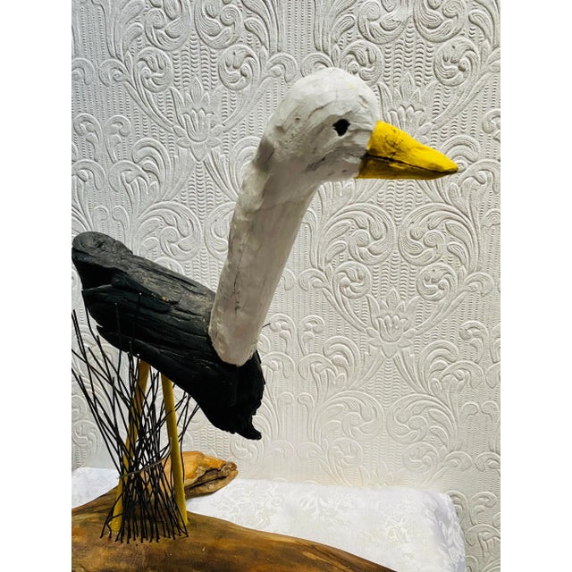 Vintage Coastal Hand-Carved and Painted Large Seagull Driftwood Statue For Sale - Image 6 of 13