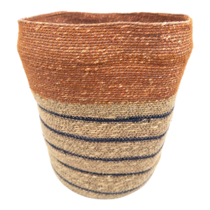 Handwoven Indian Seagrass Basket in Terracotta, Natural & Indigo Accents