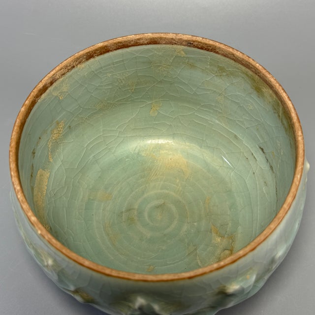 Antique Chinese Celadon Relief‑Decorated Covered Jar, Collectible Antique For Sale - Image 4 of 6