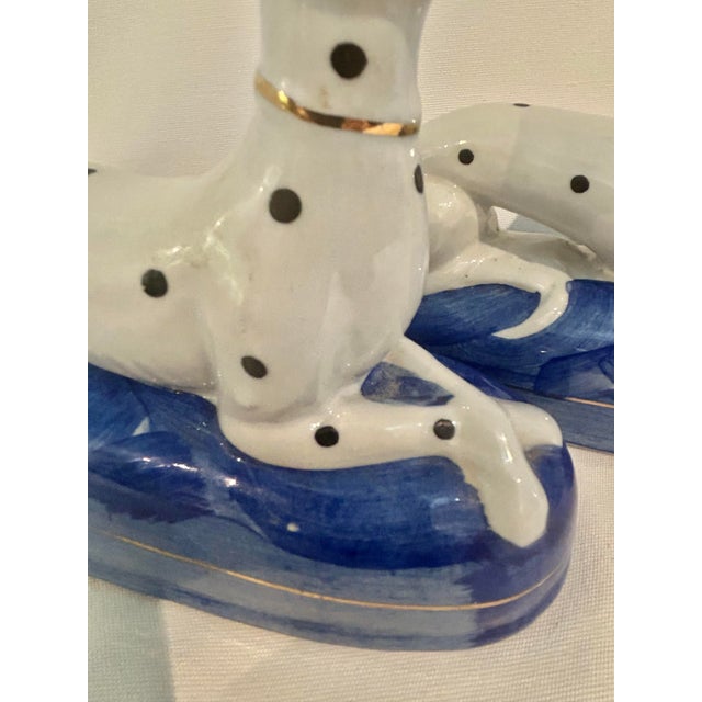 Vintage Staffordshire Style Dalmatian Dog Ceramic Bookends on Cobalt Blue Bases – A Pair For Sale In New Orleans - Image 6 of 9