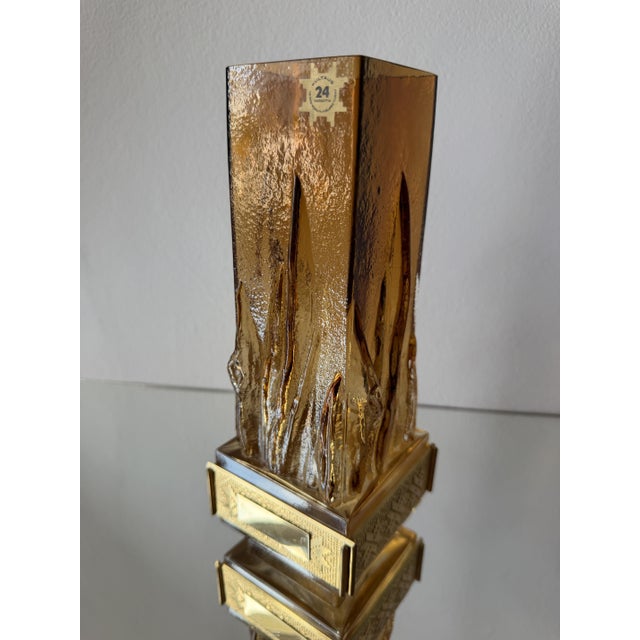Amber Liekki Glass Vase with 24-Carat Gilded Collar by Eino Wänni for Kumela, Finland, 1970s For Sale - Image 3 of 16