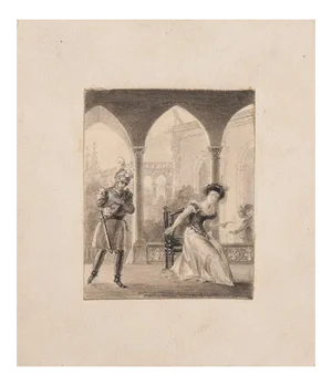 Unknown - Interior Meeting - Original Pencil on Paper - 19th Century