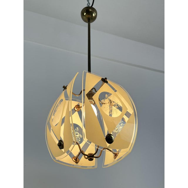 Curved Murano and Brass Murano Glass Chandelier, 1950s For Sale - Image 13 of 16