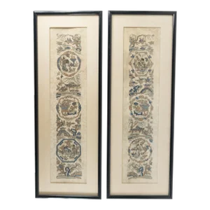 19th Century Chinese Silk Embroidered Forbidden Stitch Robe Sleeves, a Pair