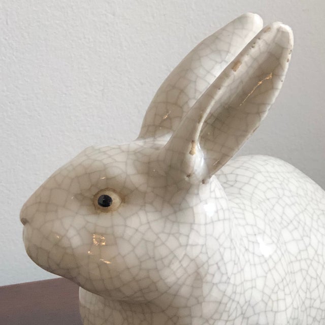 Antique Early 20th Century French Crackle Glaze Ceramic Rabbit | Chairish