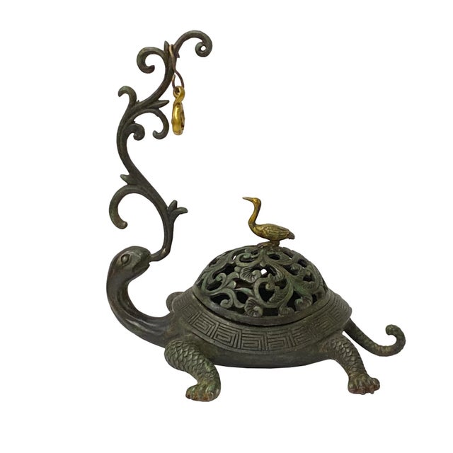 1980s Chinese Brown Metal Turtle Fengshui Incense Holder Figure For Sale - Image 5 of 5