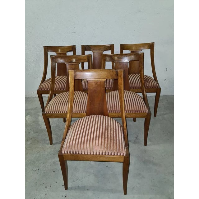 Seat height 48cm. Restored, upholstery cleaned, surface oiled five times giving them a light silky matte sheen. Some...