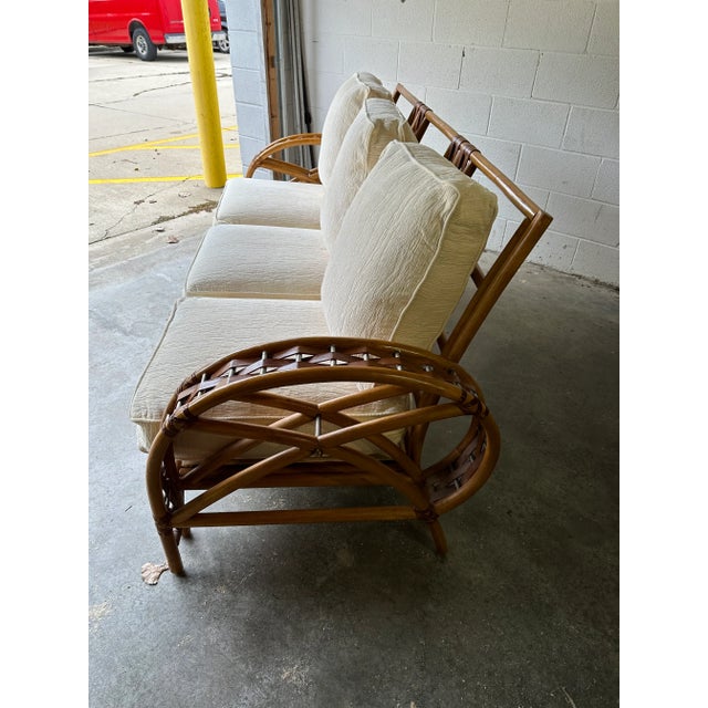 Woodard Furniture Co. Whitecraft by Woodard Furniture Woven Leather & Rattan Sofa For Sale - Image 4 of 8