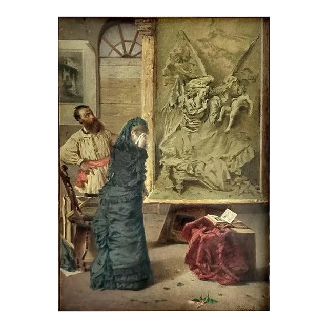 Giuseppe Puricelli Guerra - Untitled - interior - Original Oil Painting - 1860 For Sale