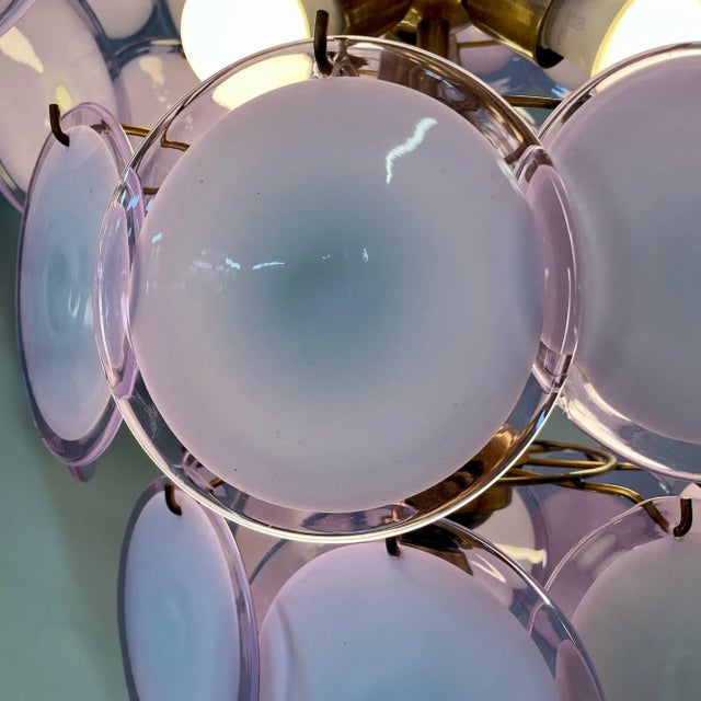 Brass Pair Murano Disc Mid-Century Modern Tiered Chandelier, Antiqued Brass, New Wired For Sale - Image 8 of 13