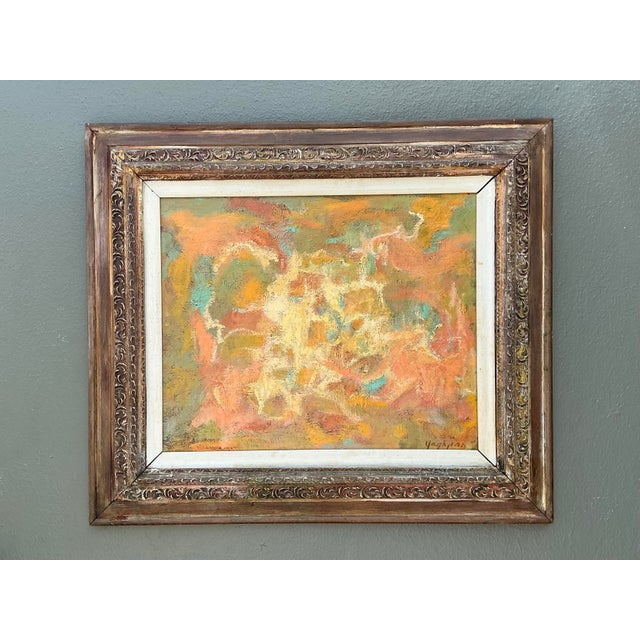 Vintage MCM Original Abstract Oil on Canvas For Sale - Image 9 of 12