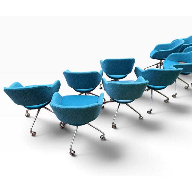 Gemma Bernal “Martini” Swivel Chair for Source International – Teal Bouclé, Chrome Caster Base For Sale - Image 10 of 16