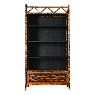 English 19th Century Bamboo Bookshelf with Recent Decoupage For Sale