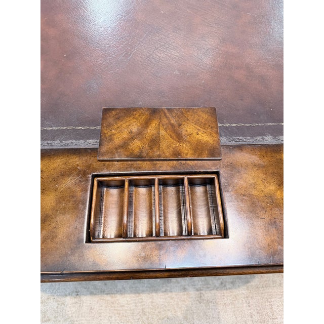 Late 20th Century Regency Style Burled Walnut Leather Top Game Table For Sale - Image 4 of 10