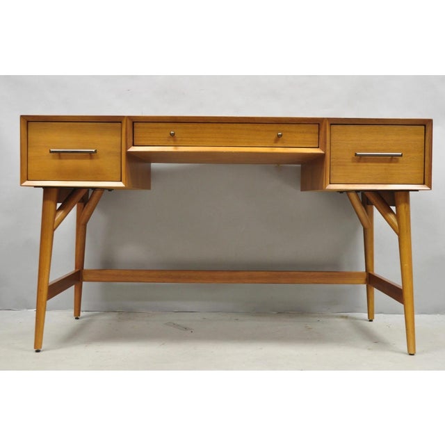 Mid-Century Modern West Elm Williams Sonoma Mid Century Modern Acacia Teak Wood Style Writing Desk For Sale - Image 3 of 16