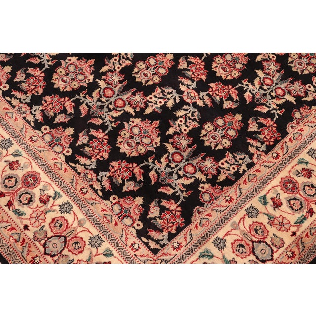Renaissance Floral 1990's Pak-Persian Black/Ivory Wool Rug - 6'0'' X 8'11'' For Sale - Image 3 of 9