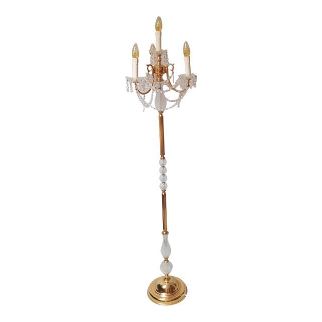 Vintage Gold-Plated and Crystal Floor Lamp For Sale