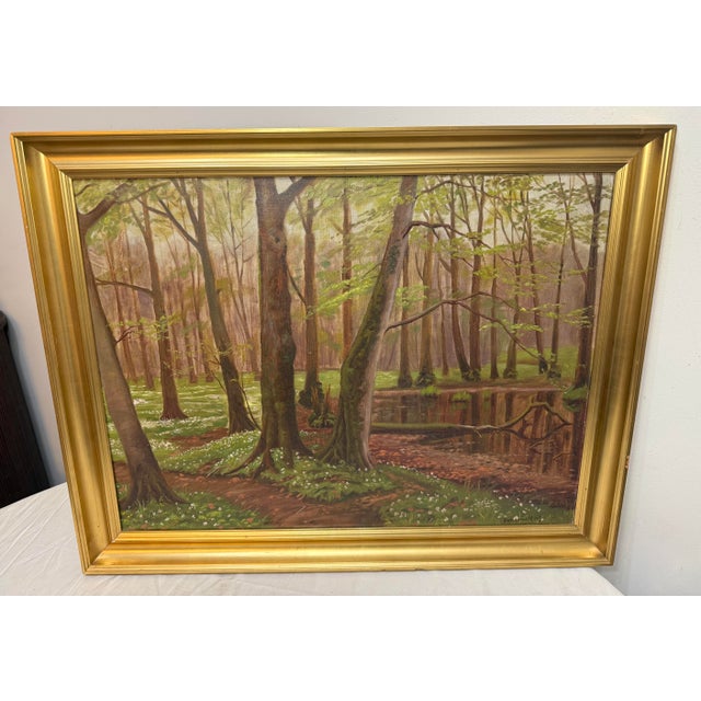 Large Antique 1919 Original Finn Wennerwald Landscape Marsh Woods Trail Painting For Sale In New York - Image 6 of 12