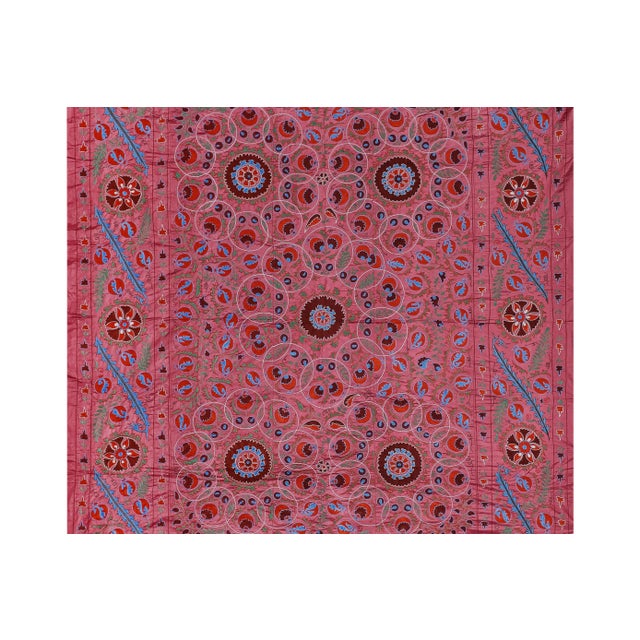 Silk Suzani Wall Decor - Uzbek Textile Art 8' X 9'9'' For Sale - Image 4 of 11