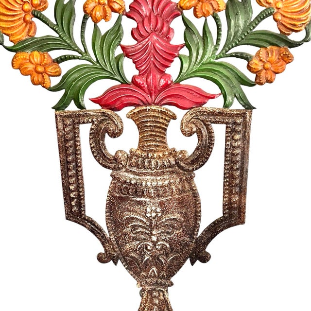 English Vintage Urn With Flowers Metal Table Lamp or Sconce For Sale - Image 3 of 10