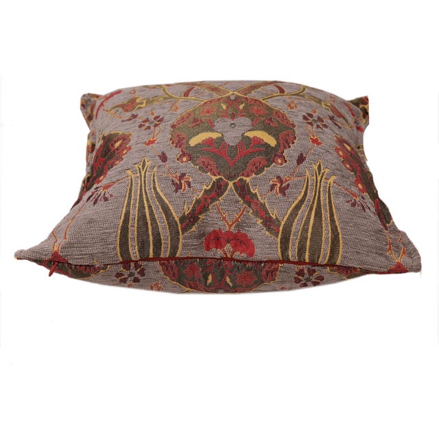 Textile Boho Chic Turkish Tulip Chenille Gray Red Decorative Throw Pillow - a Pair For Sale - Image 7 of 7
