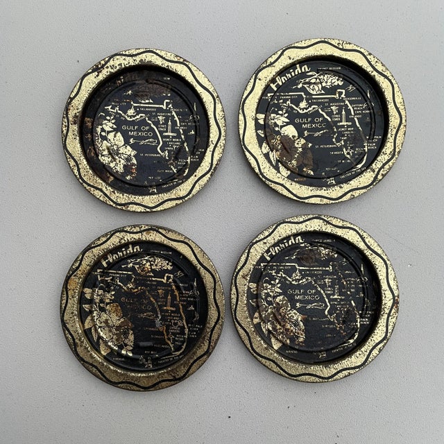 Metal coasters of a map of a Colorado. Vintage set of four. The interior diameter is 2.75