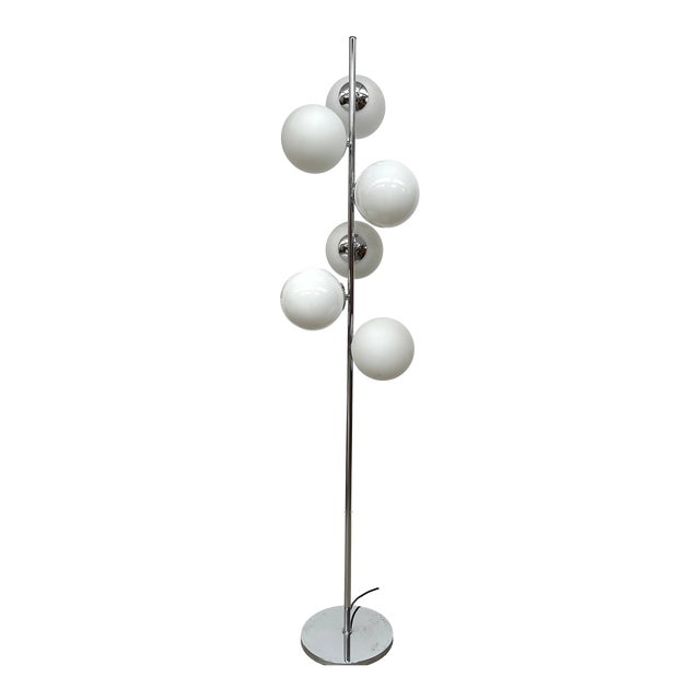 Vintage Space Age Chrome Floor Lamp with Glass Globes, 1970s For Sale
