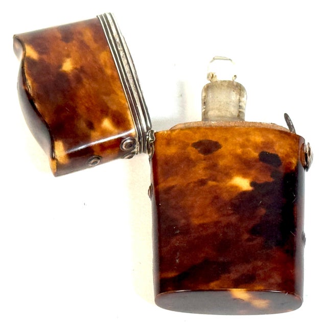 18th Century Tortoiseshell and Silver-Mounted Perfume Etui with Glass Bottle For Sale - Image 10 of 11