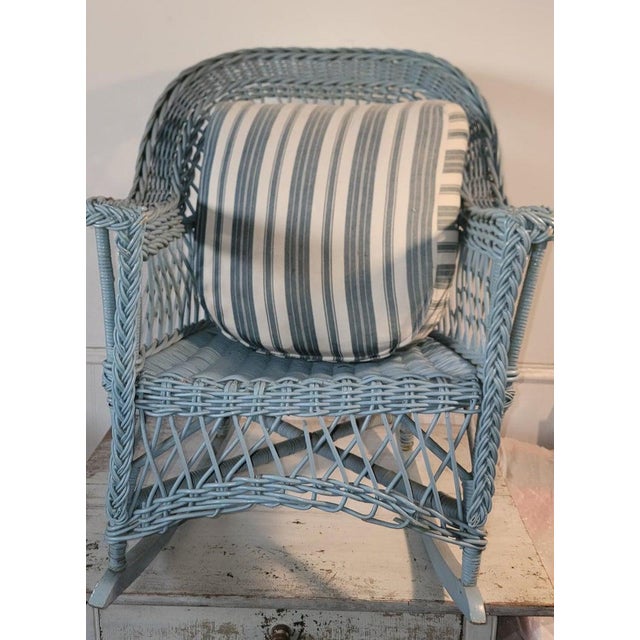Folk Art 1920s Bar Harbor Robin Egg Blue Wicker Rocker For Sale - Image 3 of 6