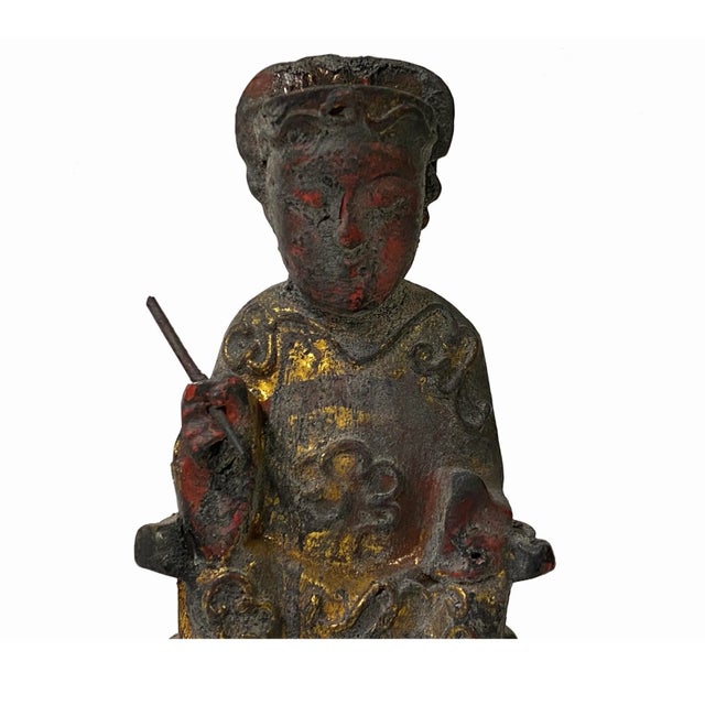 1980s Vintage Chinese Wooden Carved Home Guardian Deity Figure For Sale - Image 5 of 8