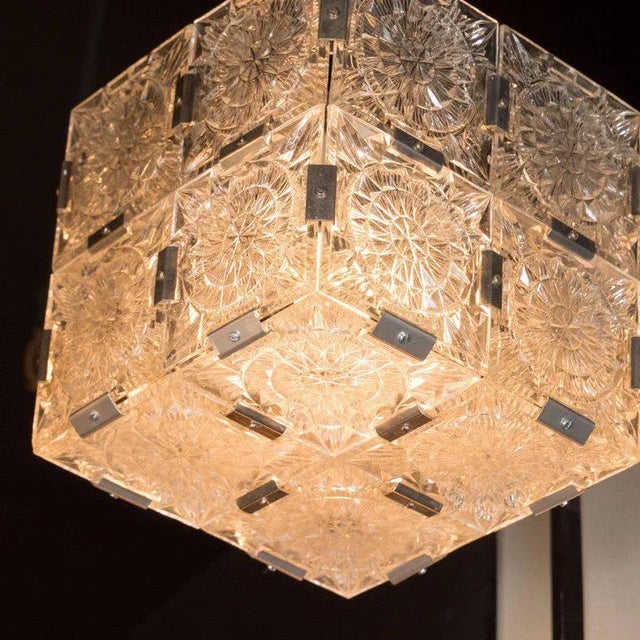 1950s Mid-Century Modernist Pendant with Etched Glass and Chrome Fittings by Kinkeldy For Sale - Image 5 of 9