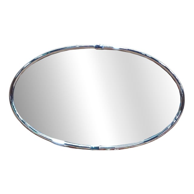 Art Deco Chrome Oval Mirror, 1960s For Sale
