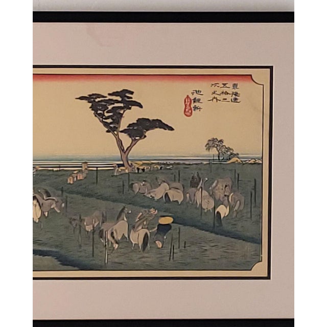 Hiroshige Woodblock Print, View of Chiryu With Horses, Probably Vintage For Sale - Image 4 of 7