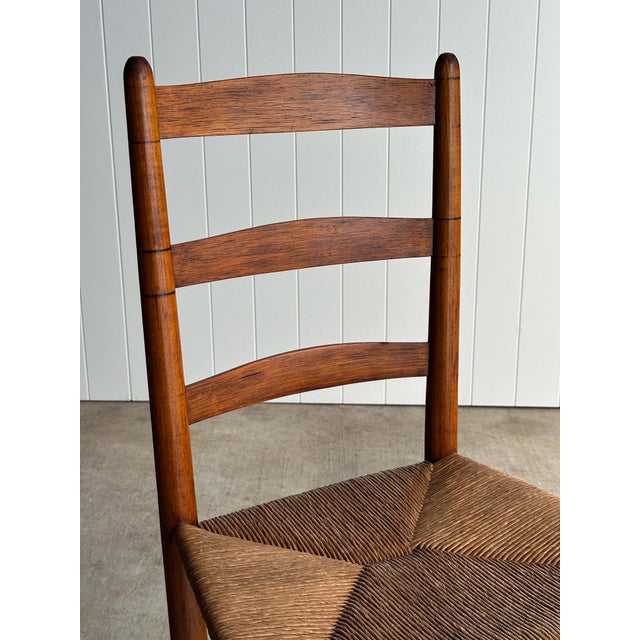 Early 20th Century Antique Ladderback Chair With Hand-Woven Rush Seat For Sale - Image 5 of 18
