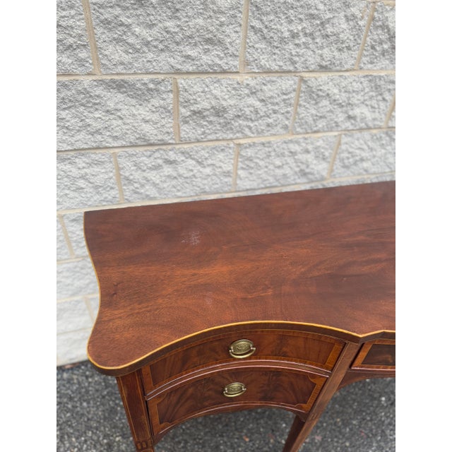 Large Vintage Federal Style Mahogany Sideboard Buffet With Tapered Legs and Original Brass Hardware For Sale - Image 11 of 12