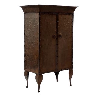 Mid Century Hammered Hobnail Metal Armoire For Sale