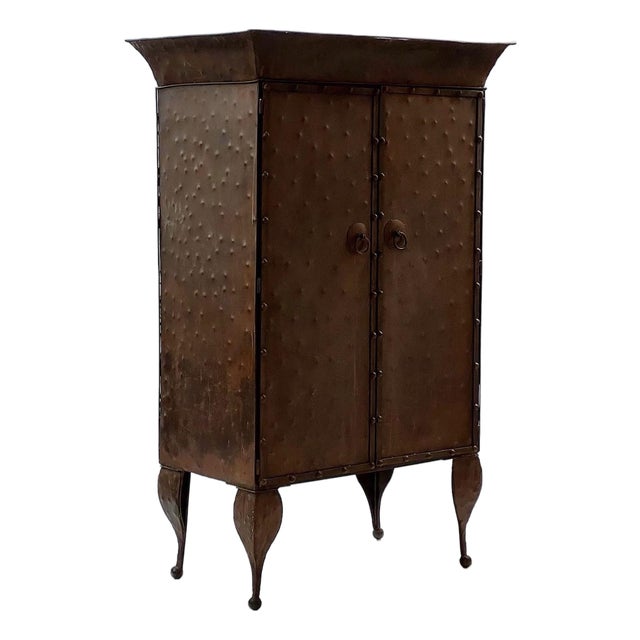 Mid Century Hammered Hobnail Metal Armoire For Sale