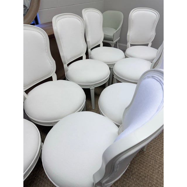 Set of 8 Louis XVI Style Upholstered Dining Chairs in White For Sale - Image 11 of 12