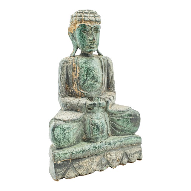 Vintage Carved Deity, Oriental, Bronzed Pine, Buddha Figure, Art Deco, c.1930 For Sale