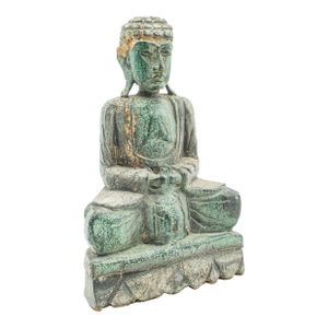 Vintage Carved Deity, Oriental, Bronzed Pine, Buddha Figure, Art Deco, c.1930