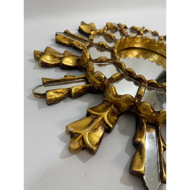 Wood Mid 20th Century 12" French Giltwood Sunburst Mirror With Mirror Inlays For Sale - Image 7 of 17