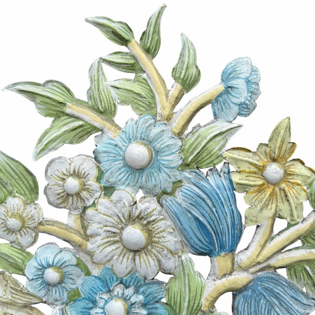 Metal Pair of Painted Tole Wall-Mounted Urns With Flowers For Sale - Image 7 of 17